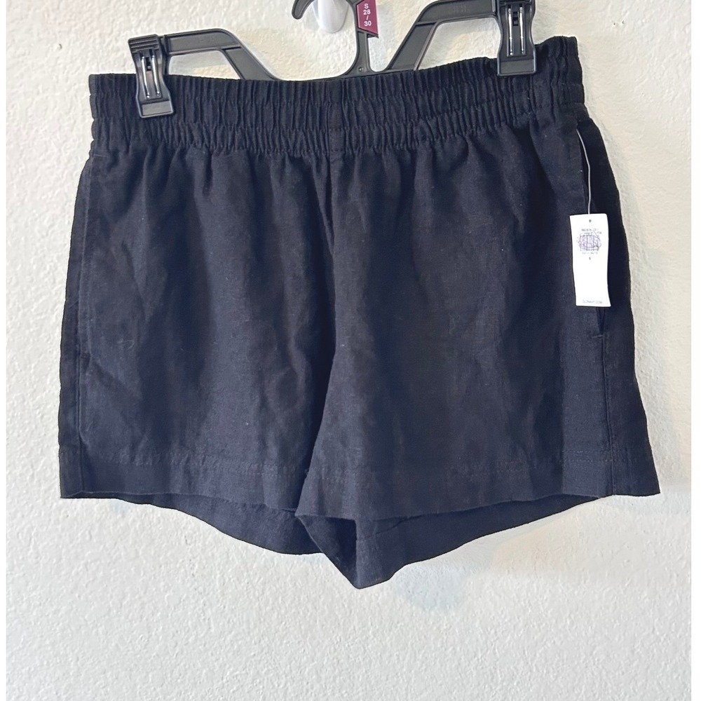 Old Navy Coastal Seaside Black Linen Blend Elastic Waist Shorts SZ SM NWT
